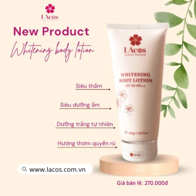 Sữa Dưỡng Thể Phân Tử Nước, Sáng Da, Chống Nắng LAcos – Whitening Body Lotion SPF 45/PA+++ (200ml)