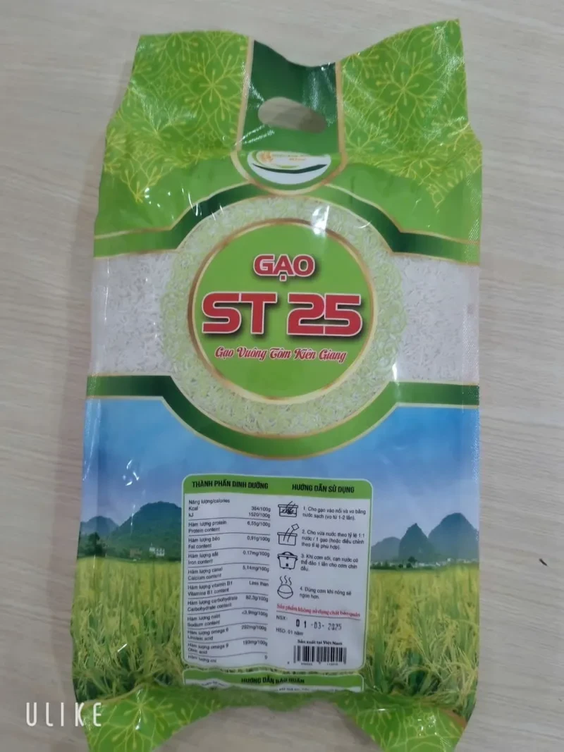 Gạo ST25 - Gạo Vuông Tôm Kiên Giang ( Túi 5kg)
